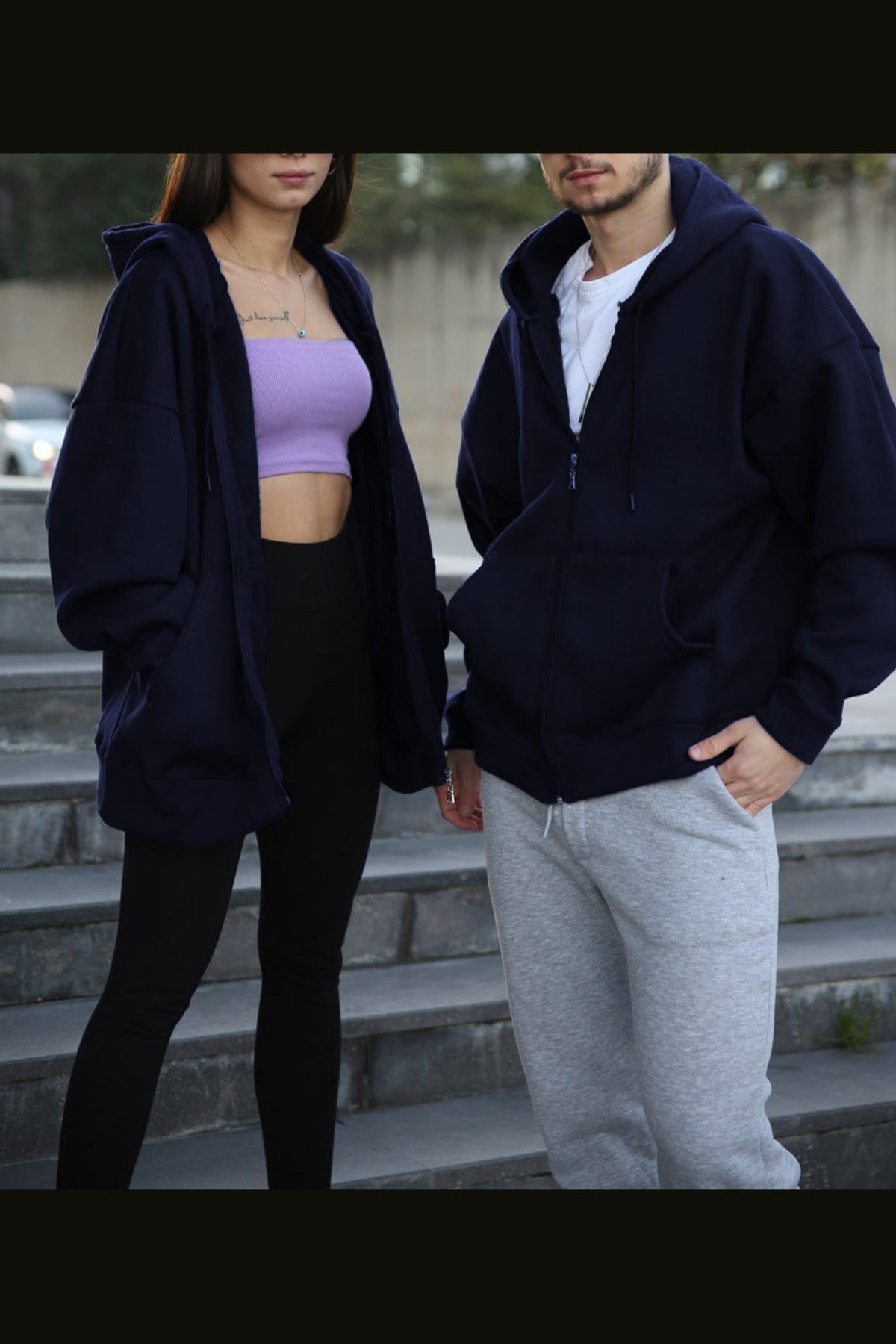 Çiftlere Özel Unısex Laci̇vert (tekli) Fermuarlı Couple Hırka - Lacivert - 3