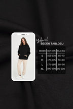 Unisex Düz Renkli Oversize Kapşonlu Hoodie Pamuklu Siyah Sweatshirt - Siyah - 7