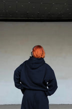 Erkek Baskısız Basiz Düz Kapşonlu Sweatshirt - Lacivert - 3