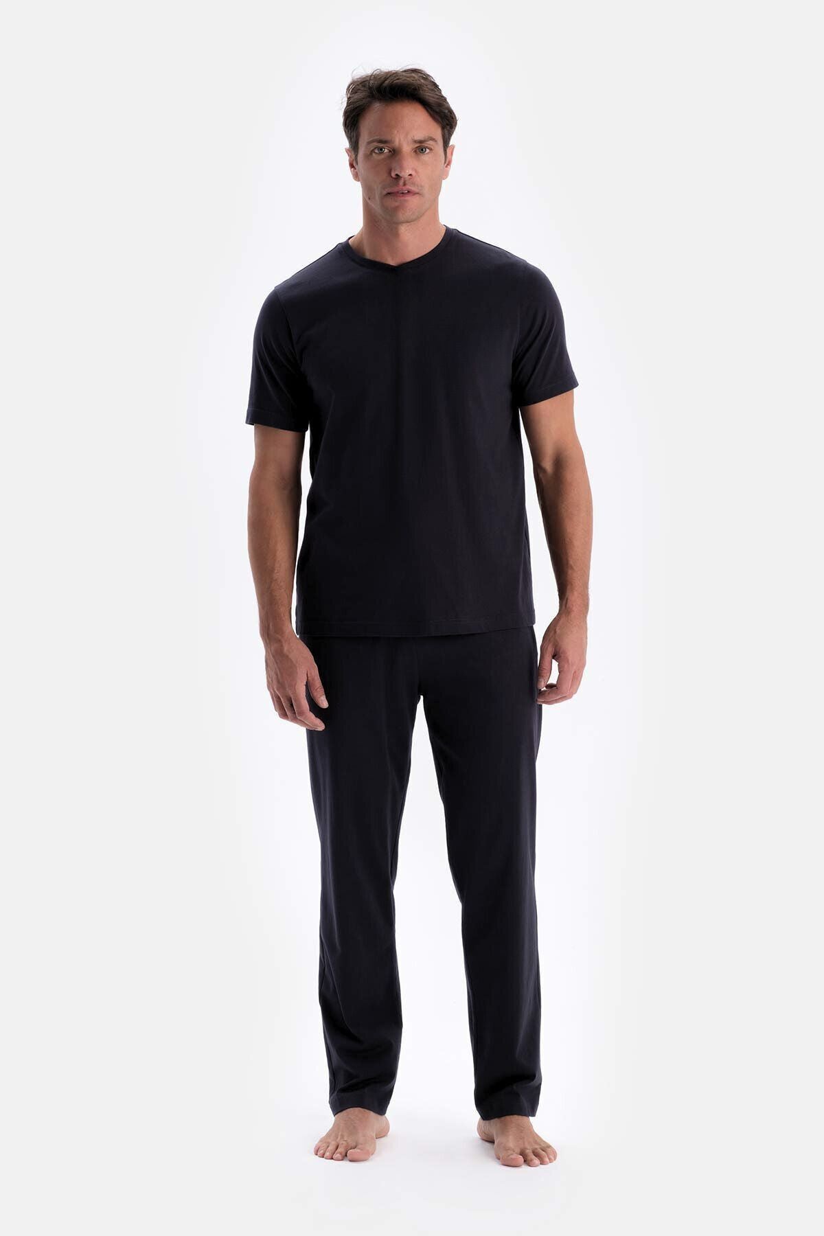 Erkek Si̇yah T-shirt Alt Üst Penye Pijama Takımı - Siyah - 5