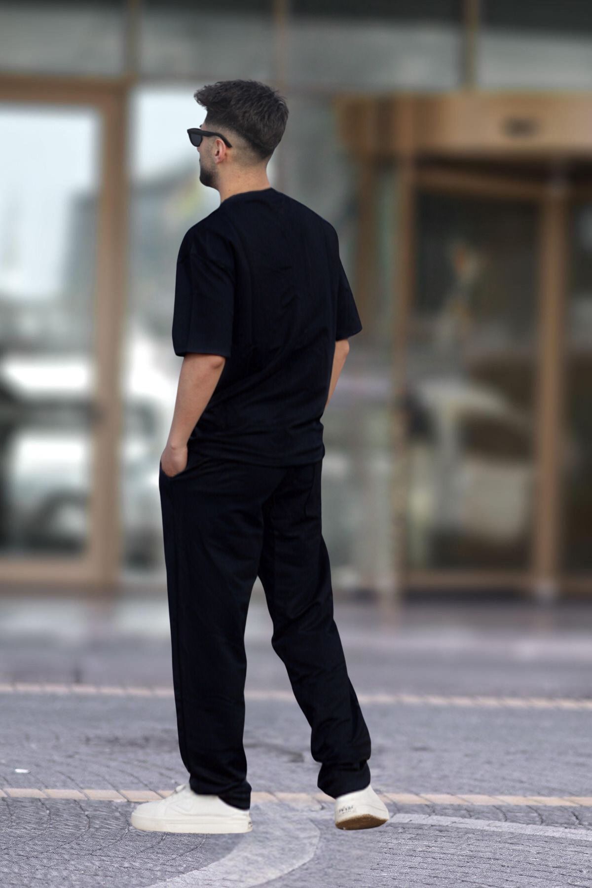 Erkek Rahat Kısa Kollu Yazlık Penye Oversize Pijama Takımı - Siyah - 2
