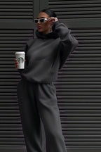 Kadın Salaş Kışlık Hoodie Sweatshirt - Füme - 5