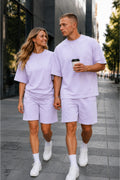 Unisex Kadın Erkek Oversize 2 İ̇plik Pamuklu Modal Penye Premium Rahat Kalıp Yazlık Yeni Sezon Şortlu Takım (tekli̇) - Lila - 1