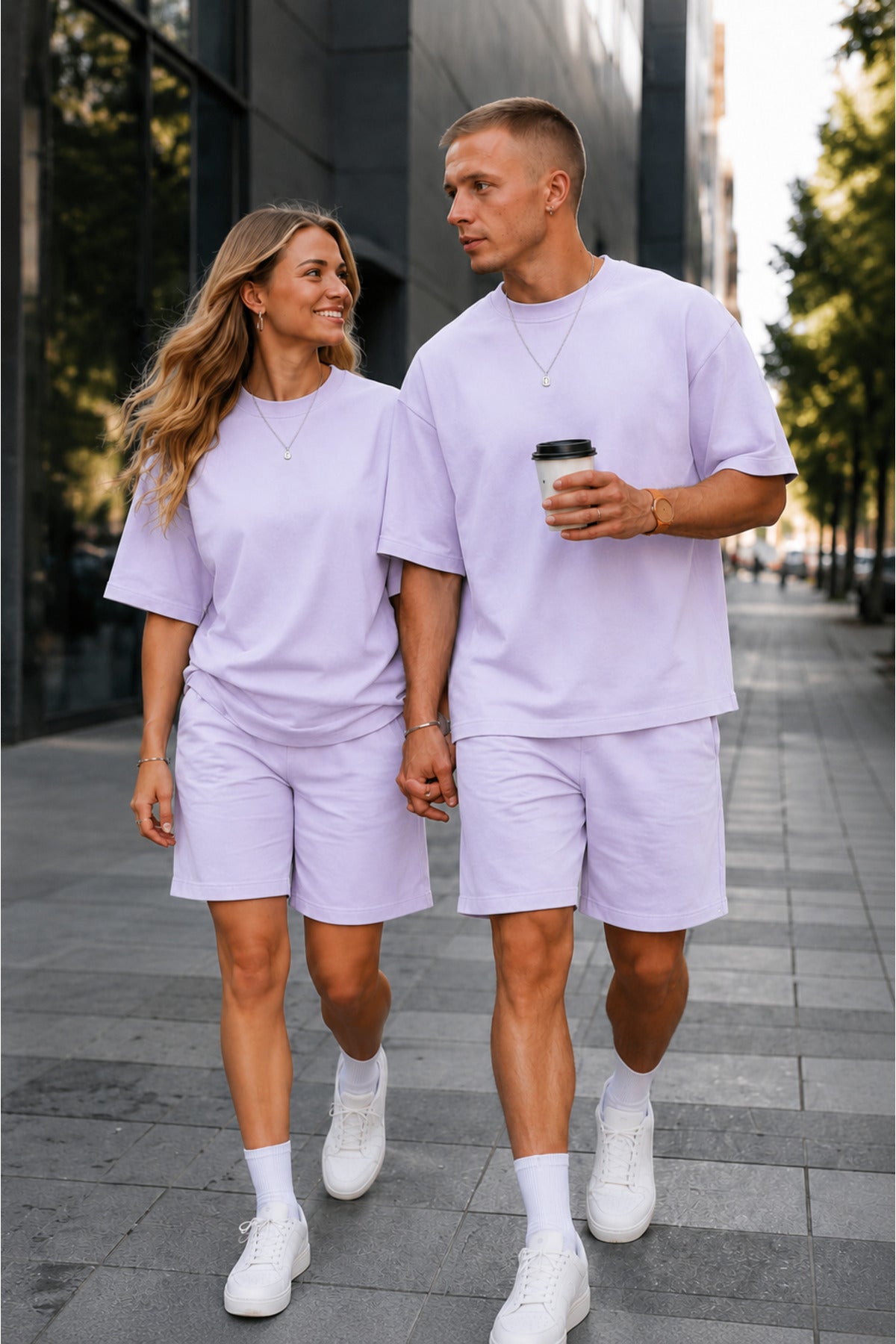 Unisex Kadın Erkek Oversize 2 İ̇plik Pamuklu Modal Penye Premium Rahat Kalıp Yazlık Yeni Sezon Şortlu Takım (tekli̇) - Lila - 1