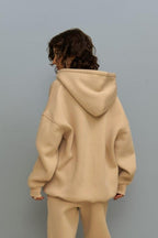 Kadın 3 İ̇plik İ̇çi Pamuklu Kanguru Cep Regular İ̇çi Pamuklu Oversize Sweatshirt - Vizon - 3