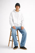 Erkek Oversize Bol Kapşonul Cepli Hoodie Hırka - Beyaz - 1