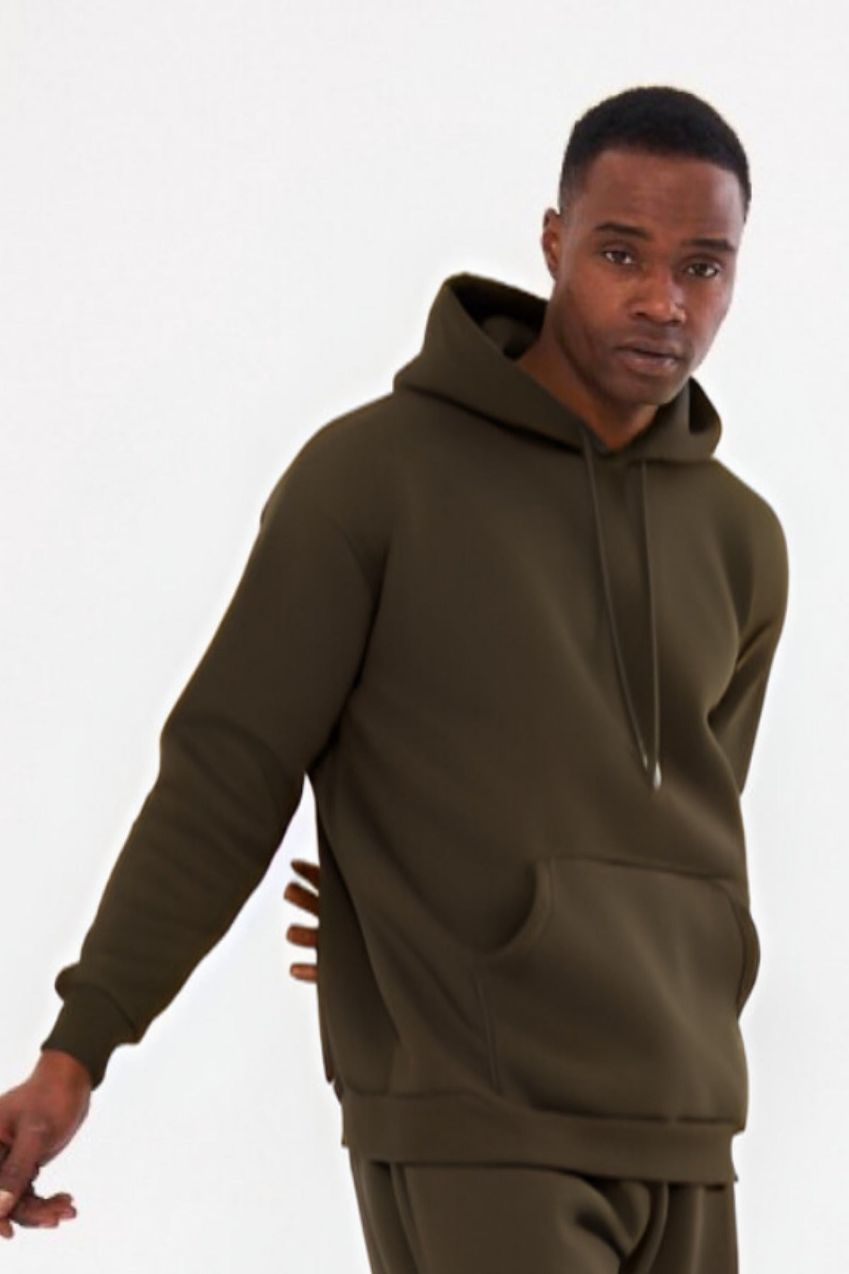 3iplik Bisiklet Yaka Kalın Sweatshirt Pamuklu - Haki - 1
