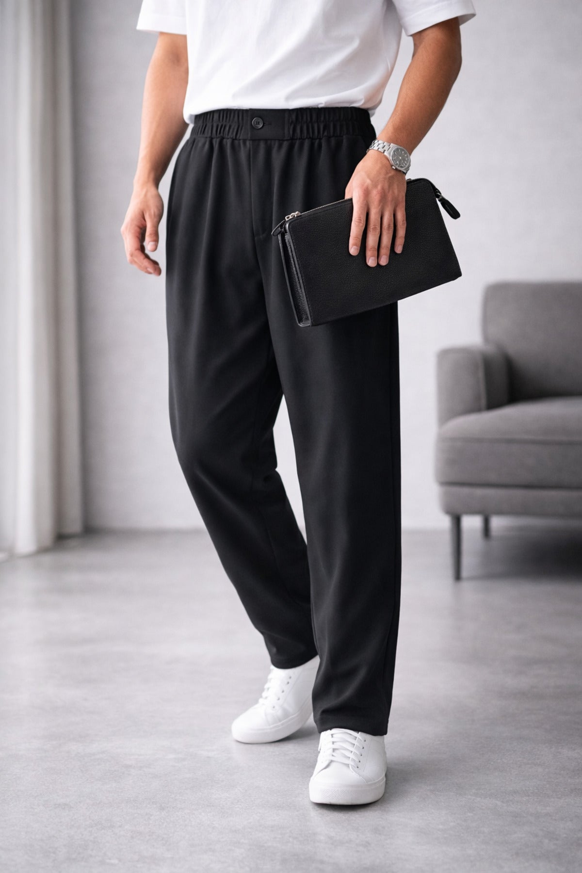 Erkek Rahat Kesim Baggy Pantolon Premium Seri - Siyah - 1