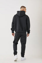 Erkek Kapüşonlu Kanguru Cep Oversize 3 İ̇plik İ̇çi Pamuklu Jogger Paça Eşofman Takımı - Siyah - 3