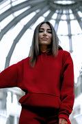 Kadın Pamuklu Bisiklet Yaka Sweatshirt - Bordo - 1