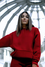 Kadın Pamuklu Bisiklet Yaka Sweatshirt - Bordo - 1