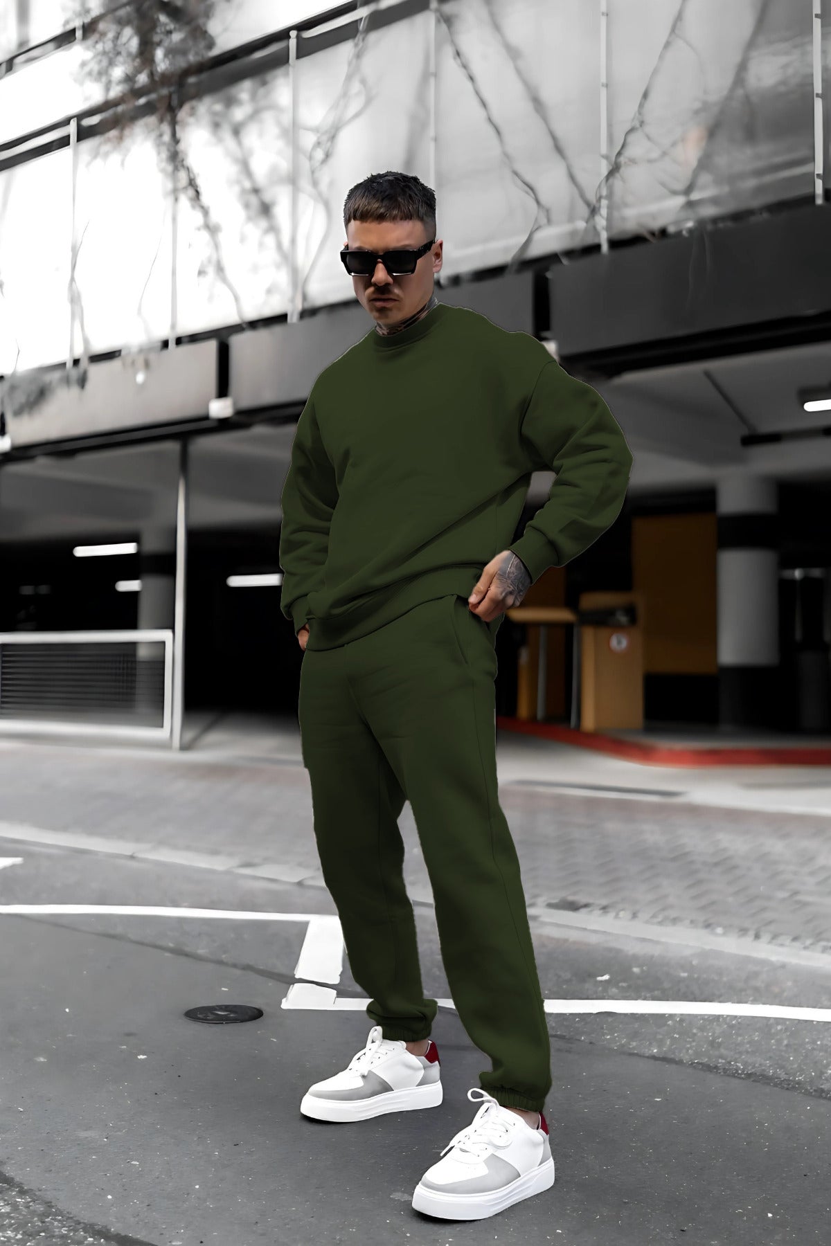 Erkek Oversize Alt Üst Takım - koyu haki - 2