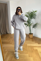 Kadin 3 İ̇pli̇k Oversi̇ze Premi̇um Sweatshi̇rt Eşofman Takimi - Gri - 1
