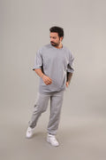 Erkek Kısa Kollu Pijama Takımı Bisiklet Yaka Reşme Salaş - Gri - 1