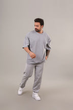 Erkek Kısa Kollu Pijama Takımı Bisiklet Yaka Reşme Salaş - Gri - 1