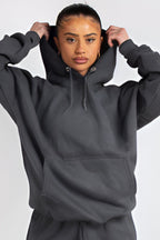Kapuşonlu 3 İplik Sweatshirt - Füme - 4
