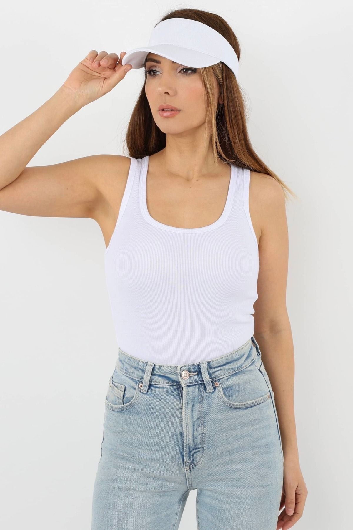 Kadın Beyaz Fitilli Kalın Askılı Basic Örme Atlet - Beyaz - 2