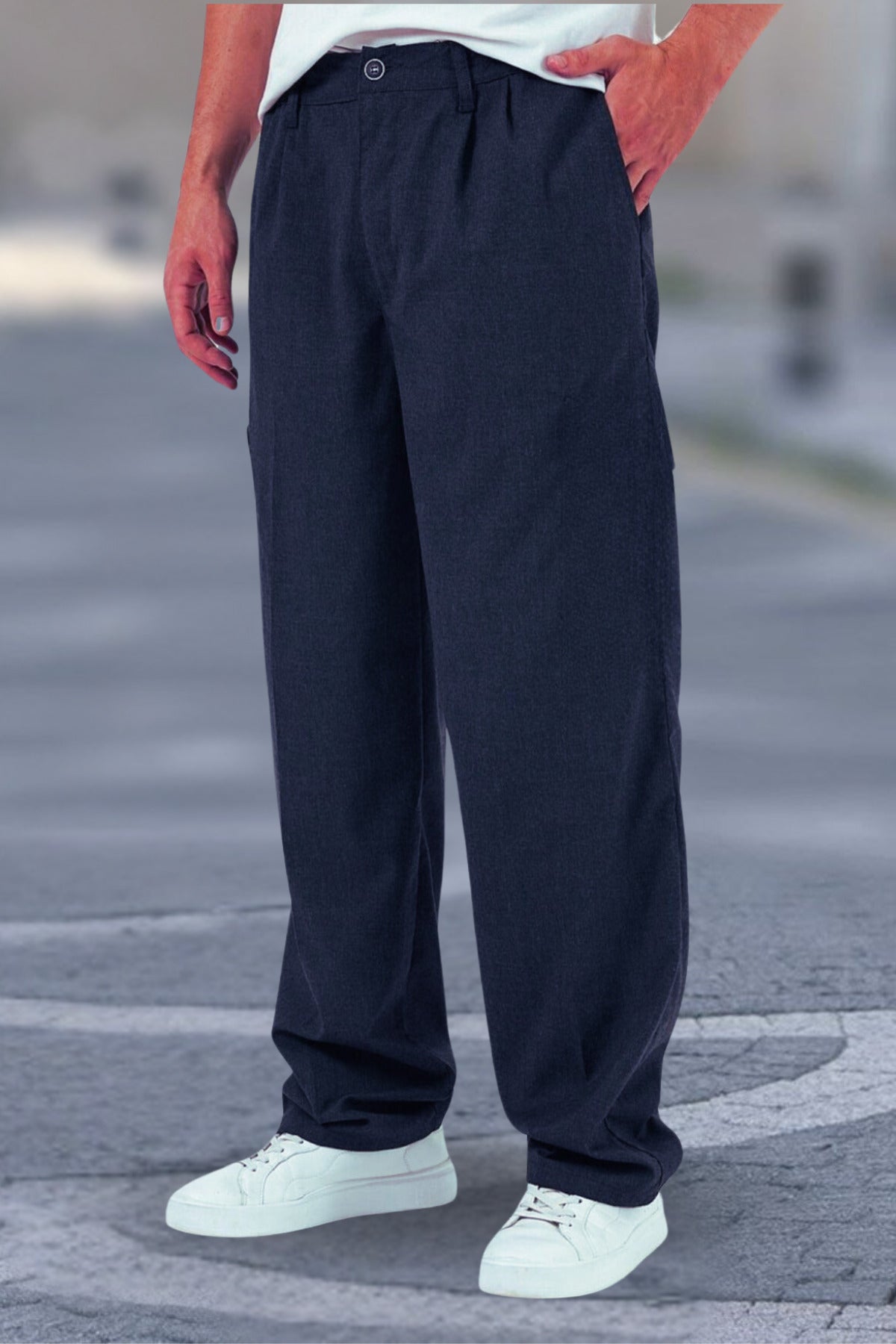 Erkek Mevsimlik Lise Boy Rahat Trend Kumaş Okul Pantolonu - Lacivert - 1