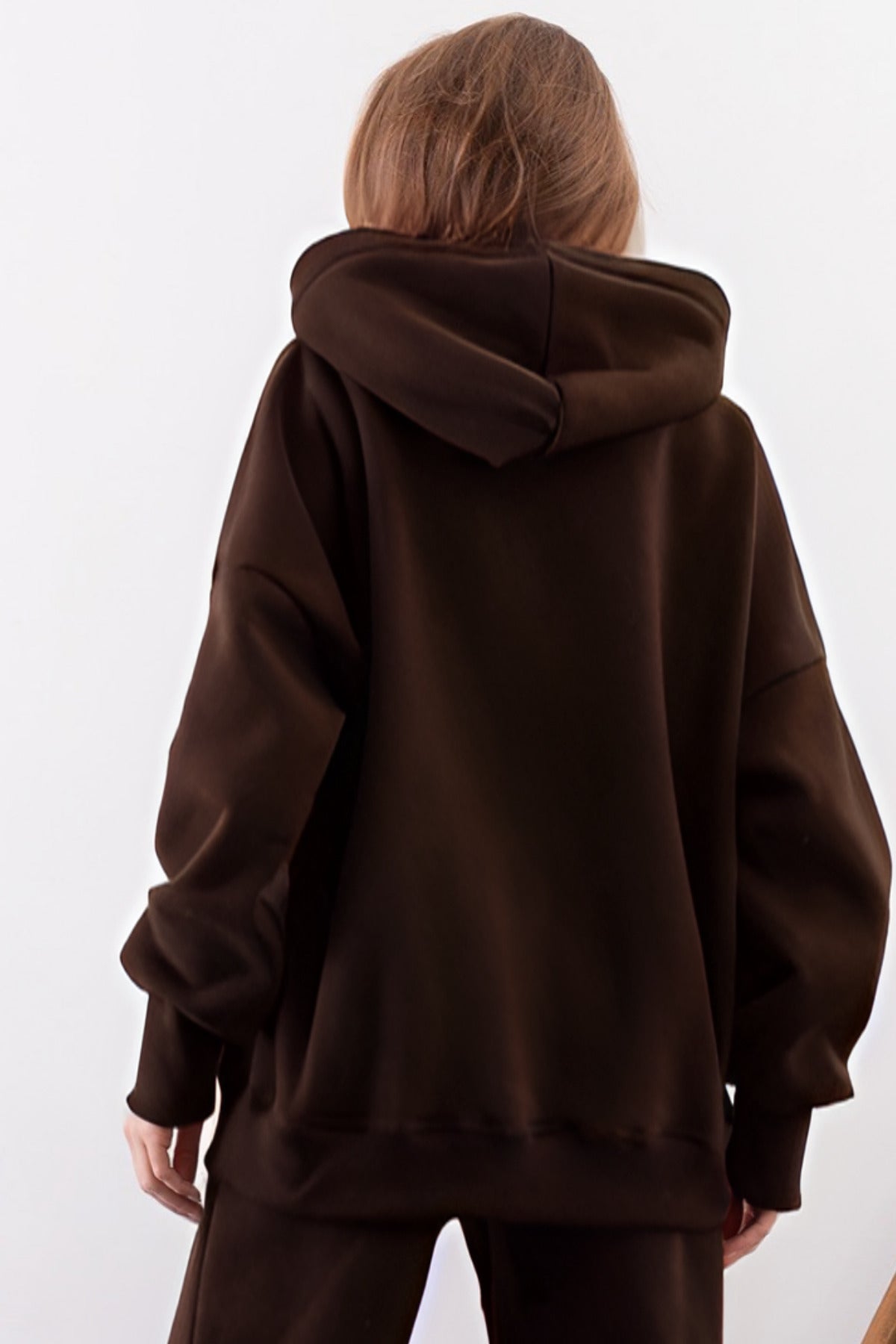 Kadın Esnek Rahat Kalıp Basic Model Sweatshirt - Kahverengi - 4