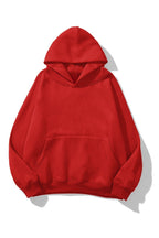 Unisex Kapşonlu Kanguru Cep 3 İ̇plik Uzun Kollu Sweatshirt Hoodie - Kırmızı - 1