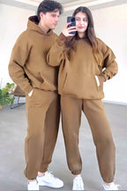 Kadın Erkek Trend Model Çiftlere Özel 3 İplik Oversize Kışlık Kalın Eşofman Takımı (tekli̇) - Vizon - 2