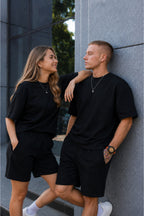Unisex Kadın Erkek Oversize 2 İ̇plik Pamuklu Modal Penye Premium Rahat Kalıp Yazlık Yeni Sezon Şortlu Takım (tekli̇) - Siyah - 4