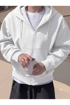 Erkek 3 İ̇pli̇k Fermuarli Kapüşonlu Oversi̇ze Rahat Sweatshirt Hirka - Beyaz - 3