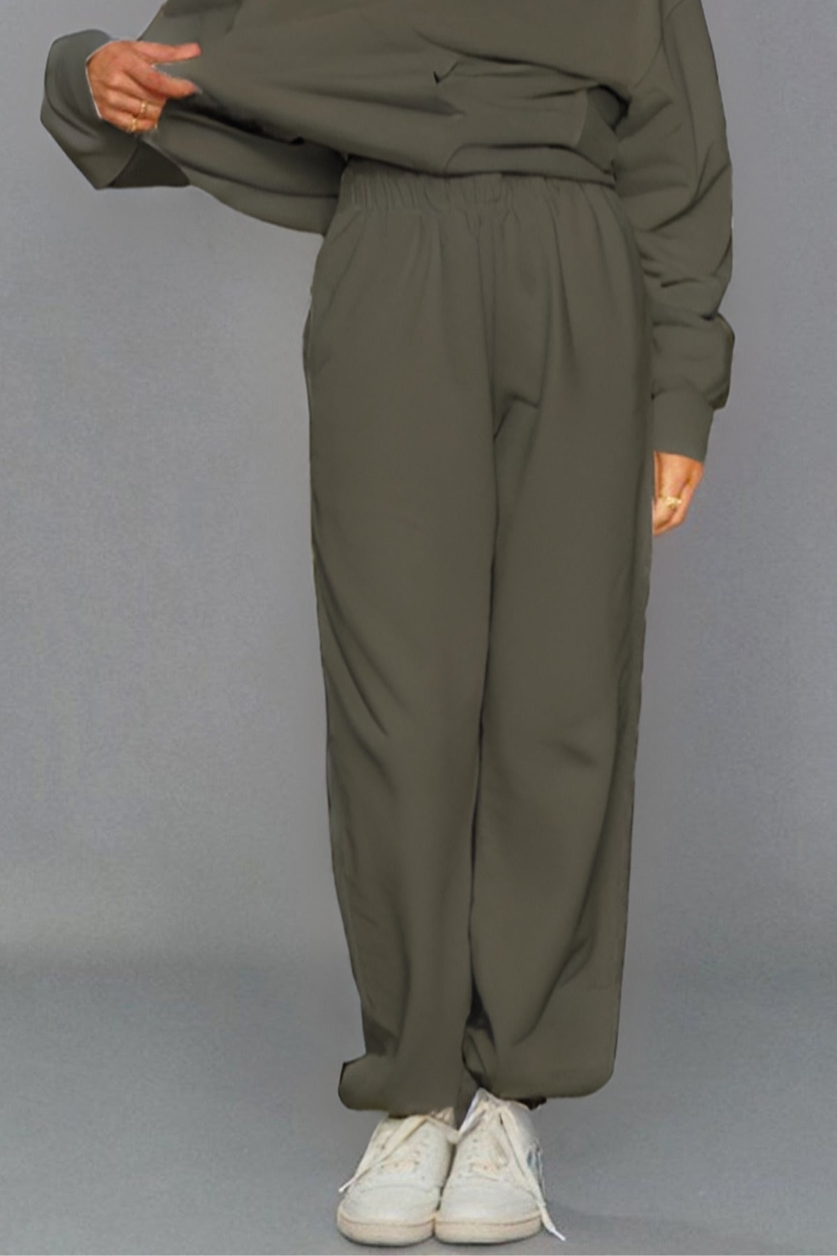 Kadın Oversize 3i̇plik Yüksek Bel Eşofman Altı - Haki - 1