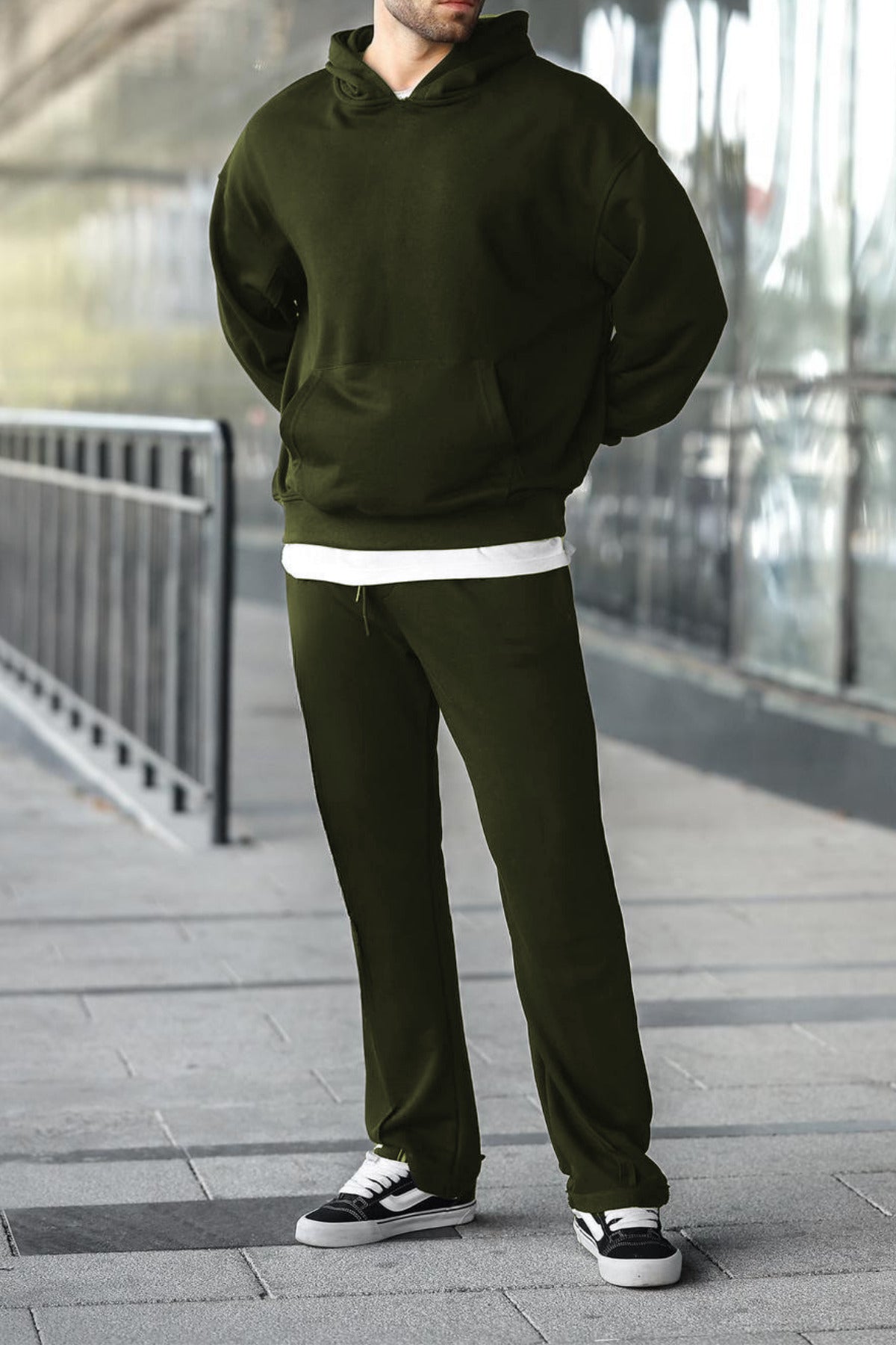 Erkek Salaş Basic Bol Kesim Kışlık Eşofman Takımı - Haki - 1