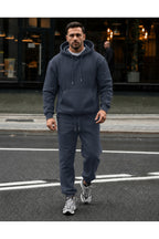 Erkek 3 İ̇pli̇k Kapüşonlu Jogger Lasti̇k Paça Eşofman Takimi - Füme - 1