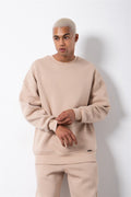 Erkek Bisiklet Yaka Oversize Sweatshirt - Bej - 1