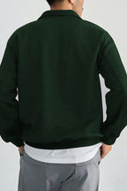 Erkek Dik Yaka Fermuarlı Sweatshirt 3 İplik Puf - Koyu Yeşil - 4