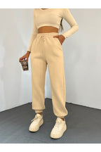 Unisex Bej Kalın 3 İplik Basic Jogger Örme Eşofman Altı - Bej - 2