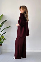 Kadın Dökümlü Bürümcük Yazlık Kimono Takım - Mor - 2