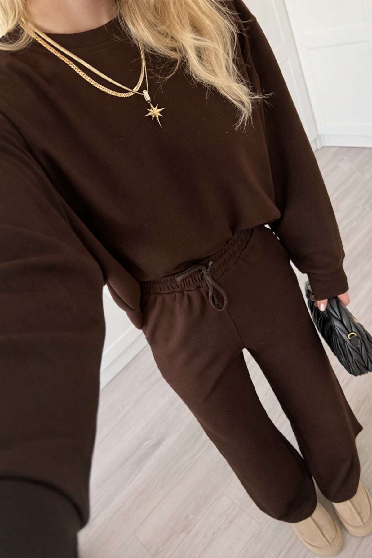 Kadin Home Wear Uzun Kollu Geni̇ş Paça Pi̇jama Takimi - Kahverengi - 2