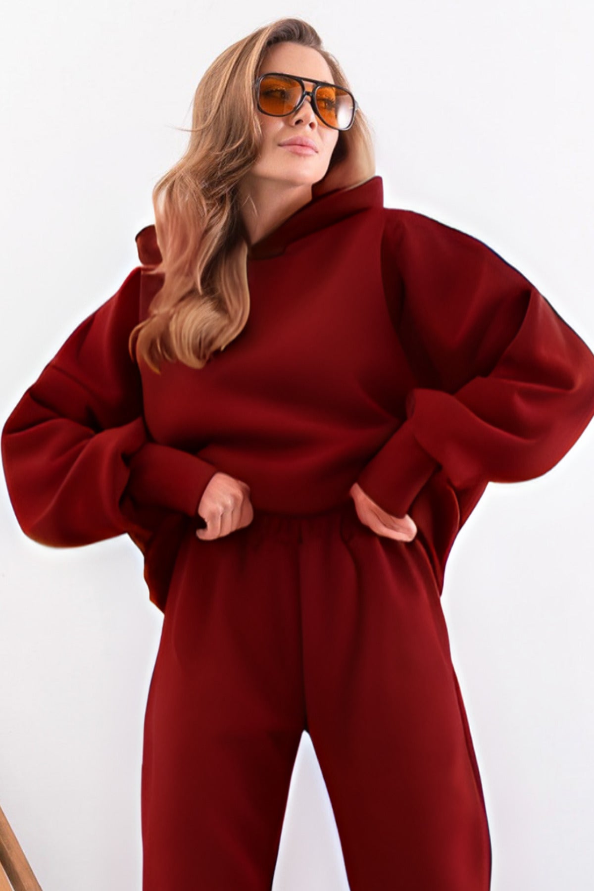 Kadın Esnek Rahat Kalıp Basic Model Sweatshirt - Kırmızı - 3