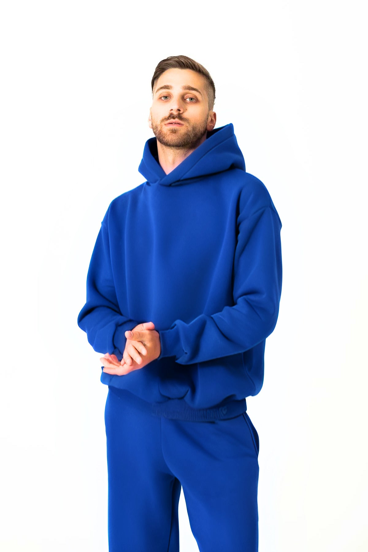 Erkek Oversize 3 İ̇plik Paçası Lastikli Eşofman Takımı - Saks Mavisi - 2