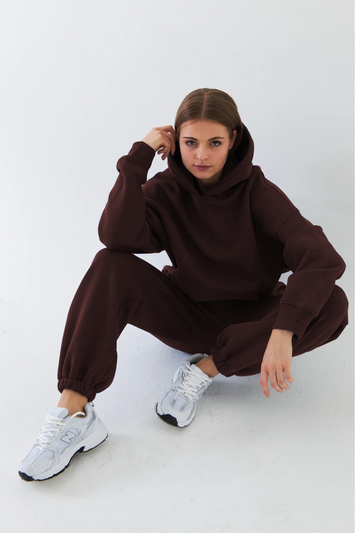 Kadın Oversize Basic Eşofman Takımı - Kahverengi - 2