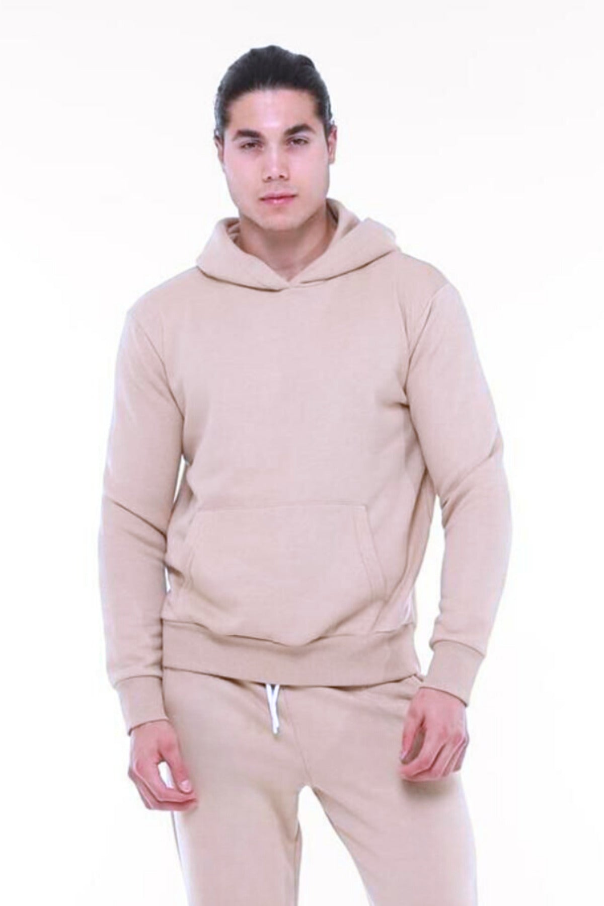 Erkek Trend Model Kanguru Cep Sweatshirt - Bej - 1