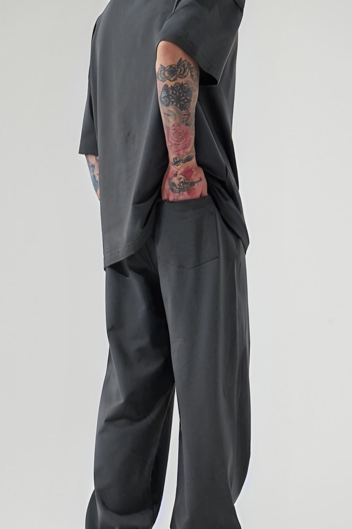 Erkek Oversize T-shirt Ve Eşofman Altı Pijama Takımı - Füme - 3