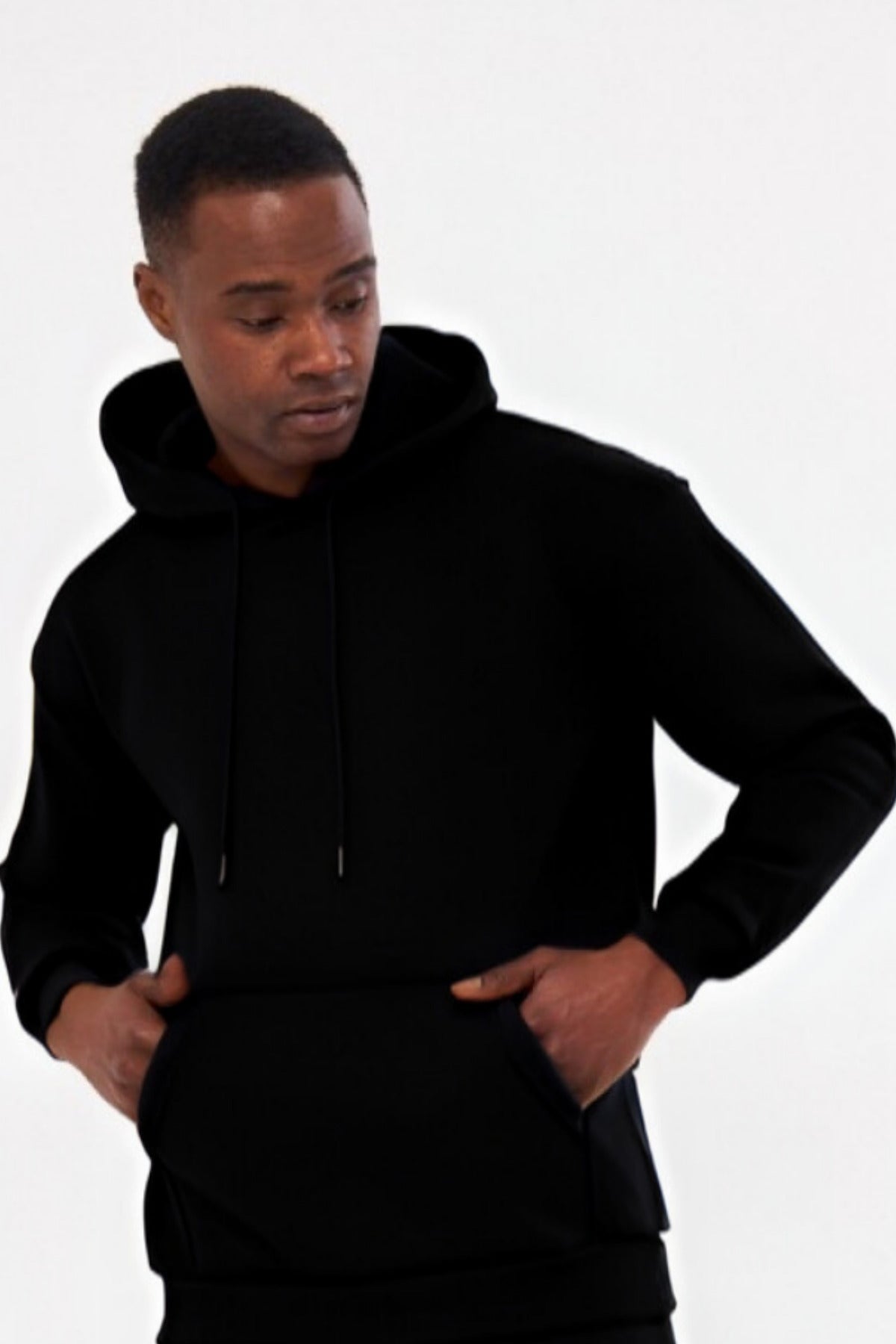 3iplik Bisiklet Yaka Kalın Sweatshirt Pamuklu - Siyah - 1