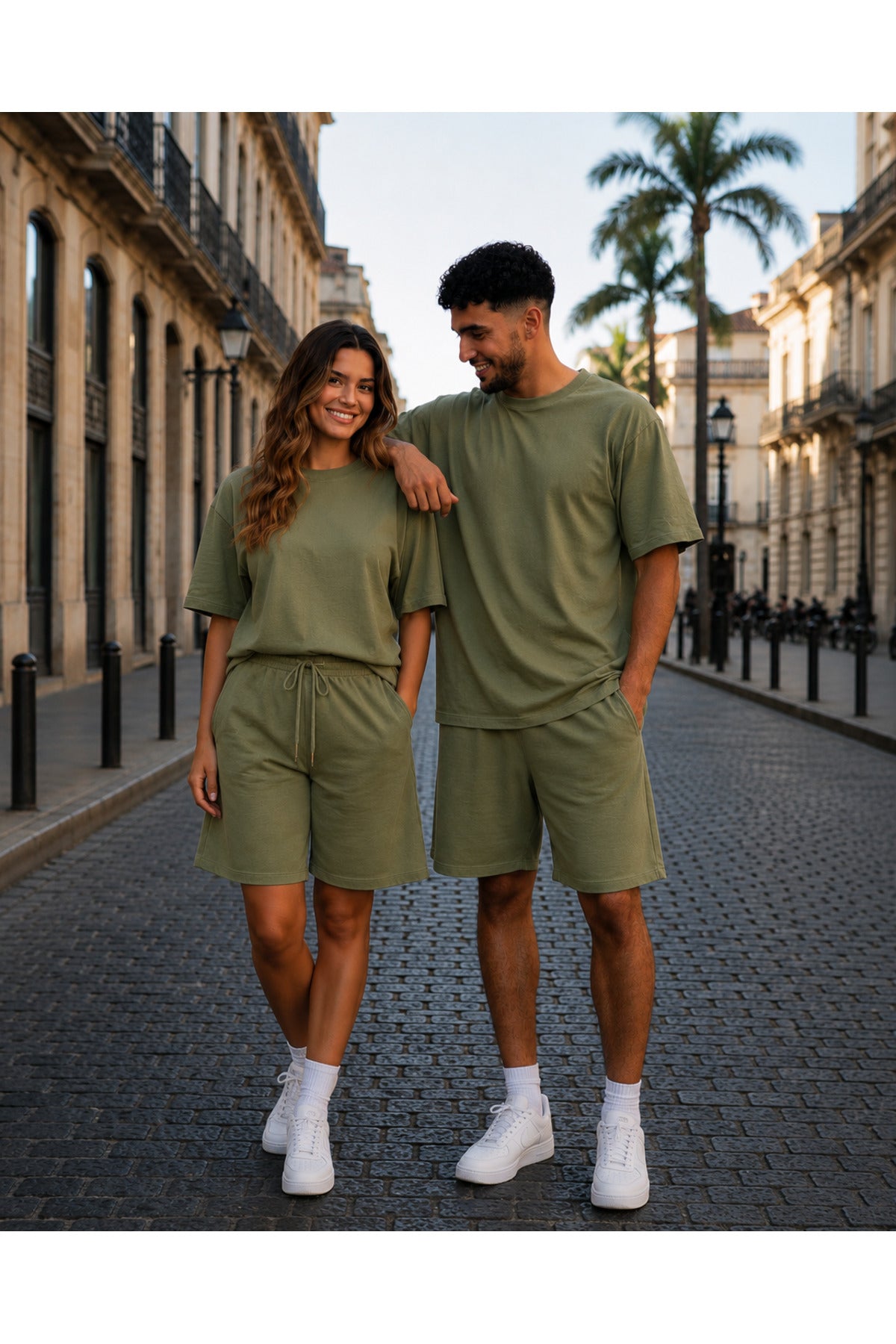 Unisex Kadin Erkek Çi̇ft Kullanimina Uygun Kisa Kollu Oversi̇ze Şortlu Takim (tek Adet) - Yeşil - 2