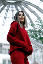 Kadın Pamuklu Bisiklet Yaka Sweatshirt - Bordo - 2