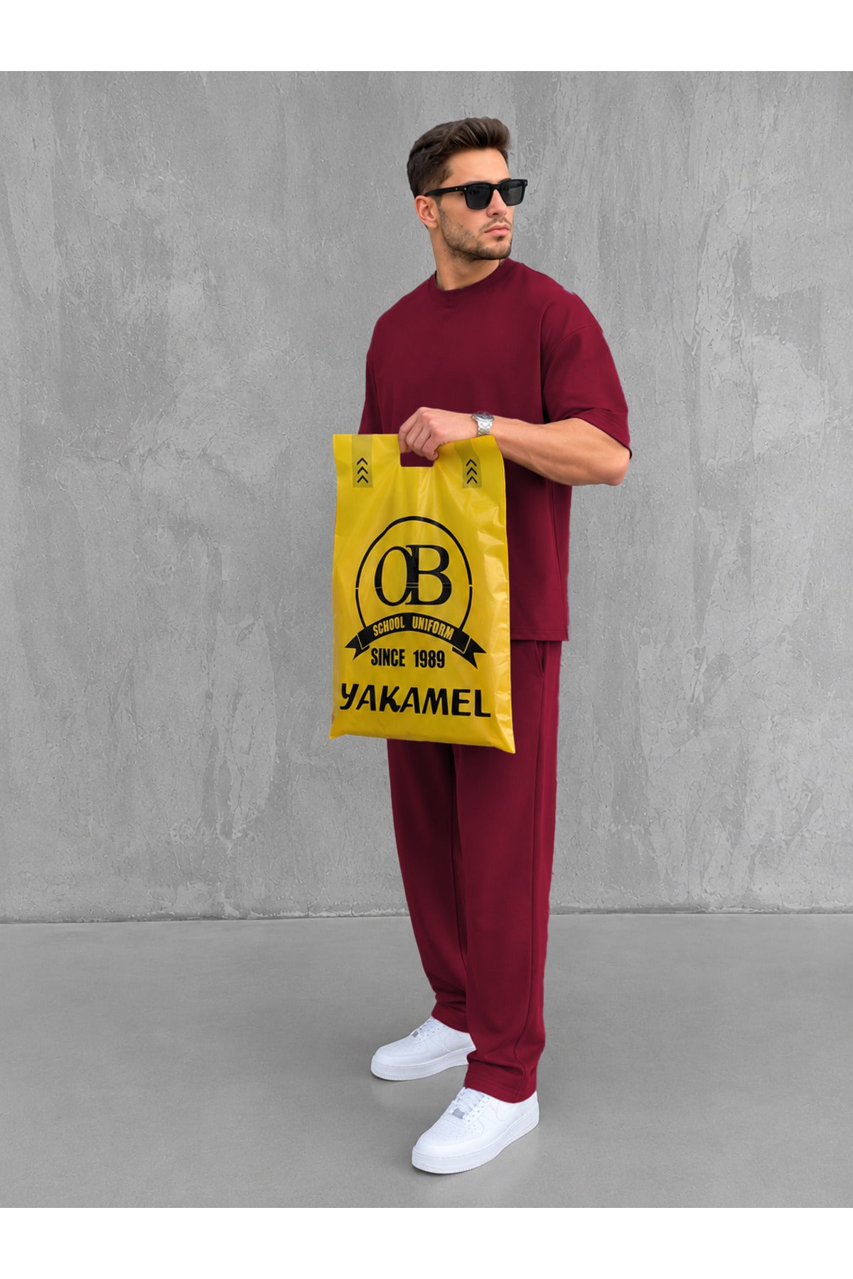 Oversize Salaş Kesim Premium Takım Kombin Rahat Kalıp Unisex İ̇kili Takım - Bordo - 3