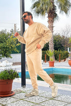 Erkek Unisex 3 İ̇plik Mi̇nk Takim Bisiklet Yaka Sweatshirt Ve Eşofman Altı - Vizon - 1