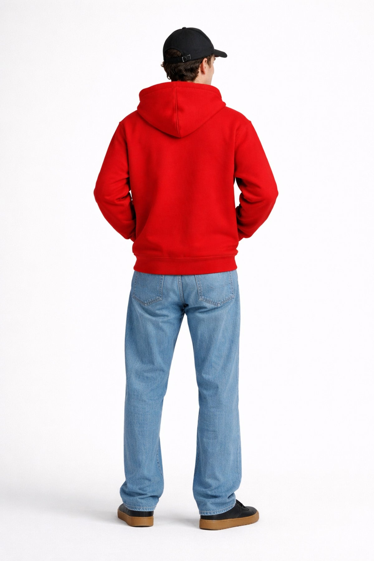 Erkek Oversize Bol Kapşonul Cepli Hoodie Hırka - Kırmızı - 3
