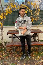 Unisex Eai̇hl Nakışlı Baskılı İ̇çi Polarlı Oversize Kapüşonlu Hoodie Sweatshirt - Gri - 5