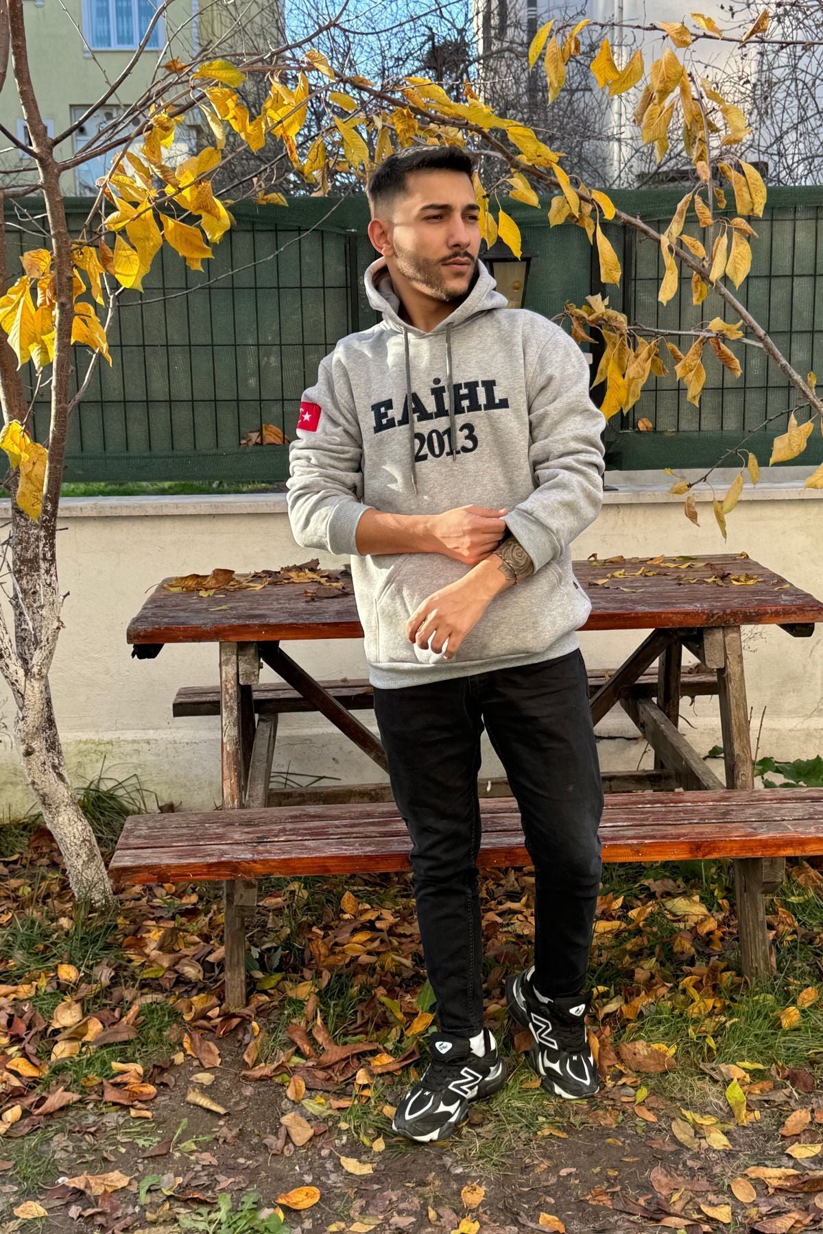 Unisex Eai̇hl Nakışlı Baskılı İ̇çi Polarlı Oversize Kapüşonlu Hoodie Sweatshirt - Gri - 5