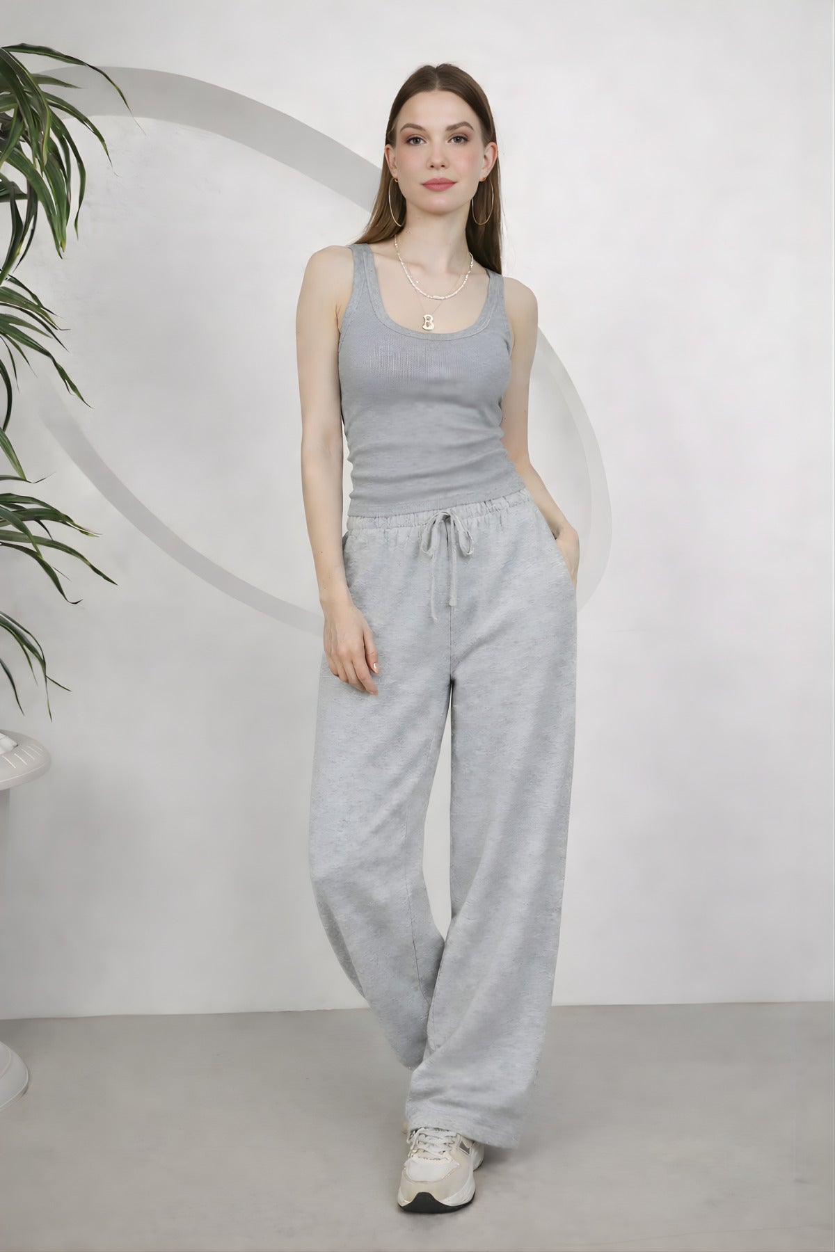 Kadin Fi̇ti̇lli̇ Kalin Askili Esnek Body Atlet - Gri - 1