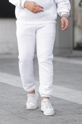 Erkek Bol Kesim Oversize 3 İ̇plik İ̇çi Pamuklu Şardonlu Lastikli Paça Jogger Kışlık Eşofman Altı - Beyaz - 1